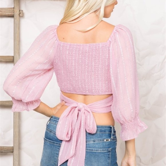 PINK WRAP CROP TOP - Picture 2 of 8